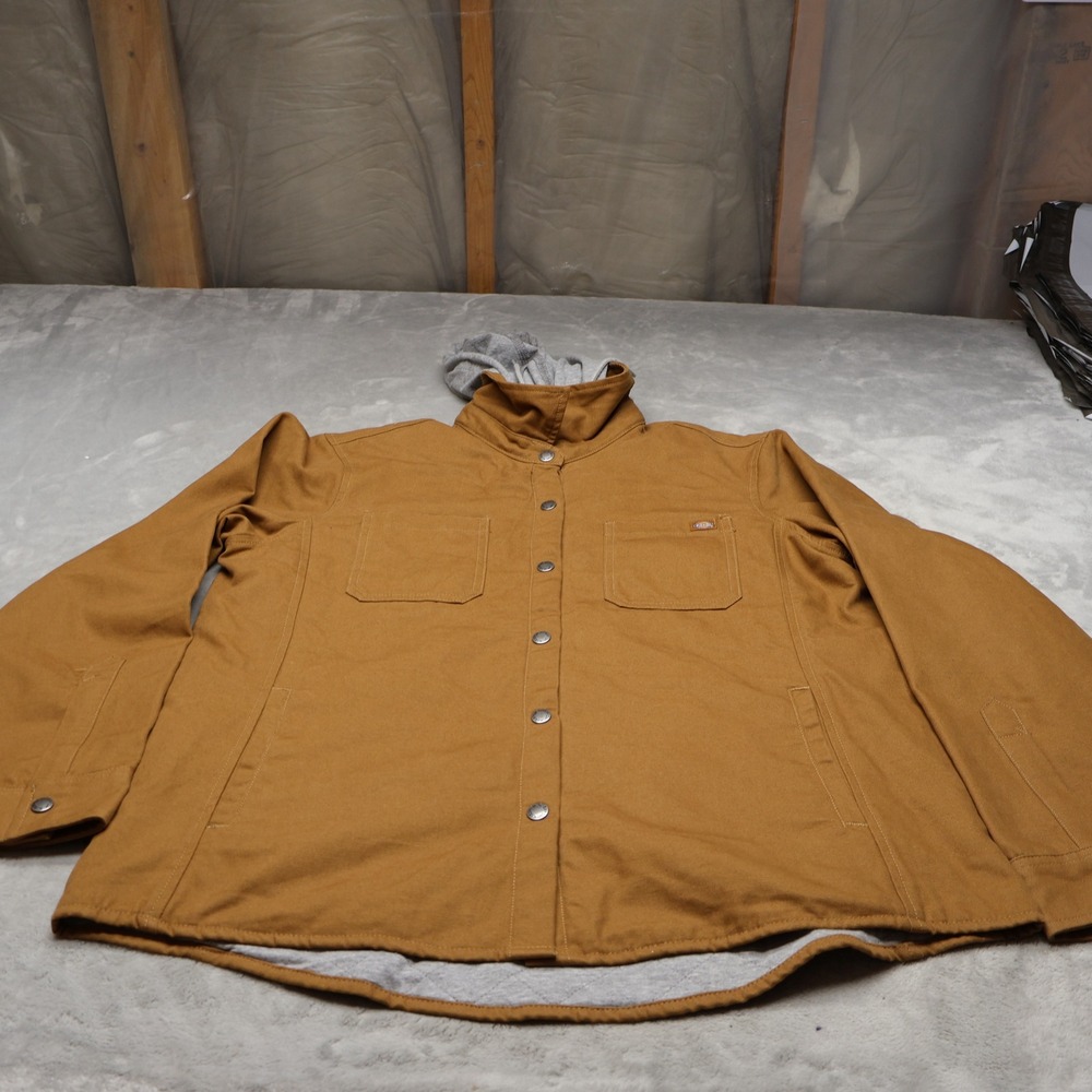 Dickies Shirt Jacket Womens XL Brown Canvas Duck Hooded Utility Field Outdoor